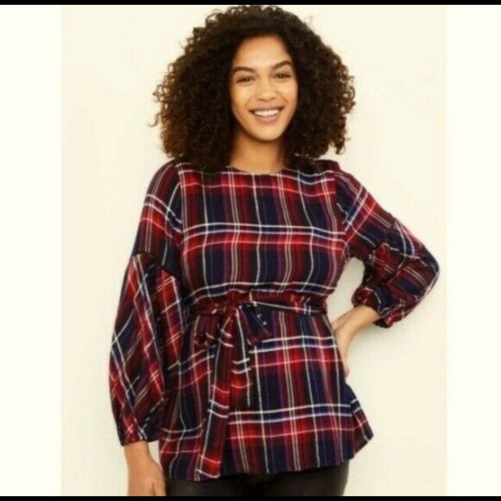 Motherhood maternity tartan plaid top